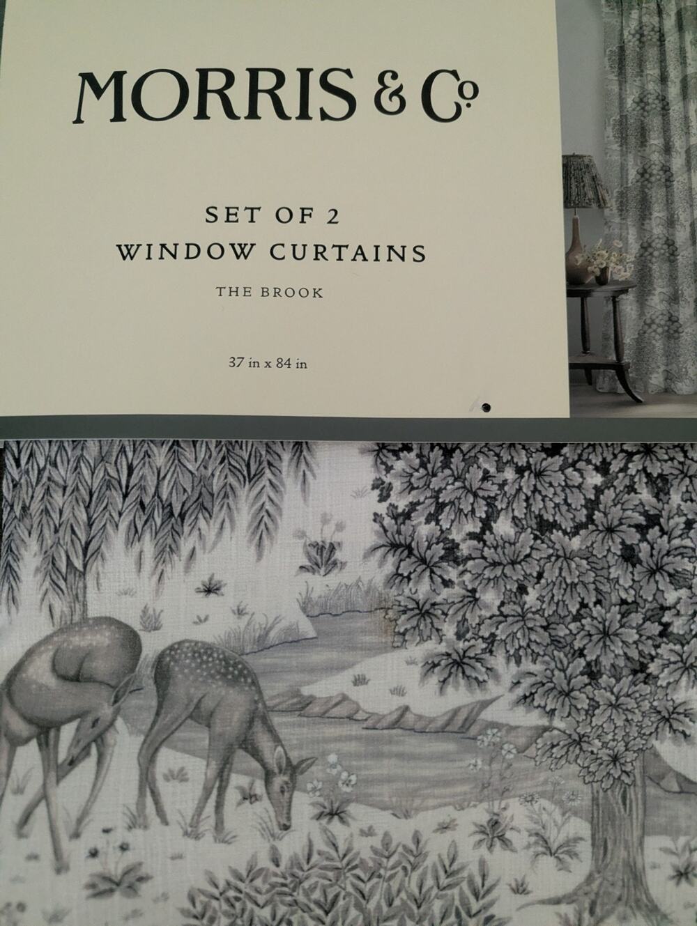 Set 2 Morris & Co The Brook Deer Forest Gray Back Tab Top Curtain 84” New~